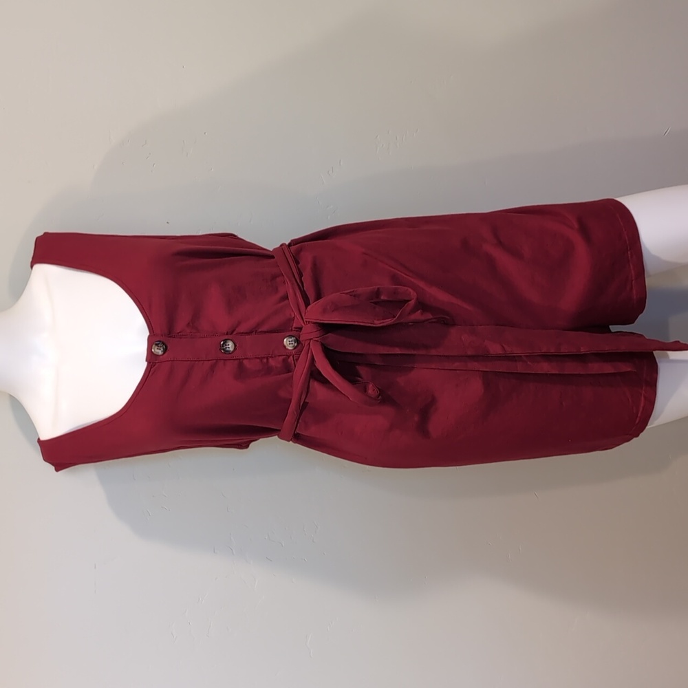 SHEIN Curve Red Scoop Neck Sleeveless Button Up Tie Belt Waist Romper Size 2X